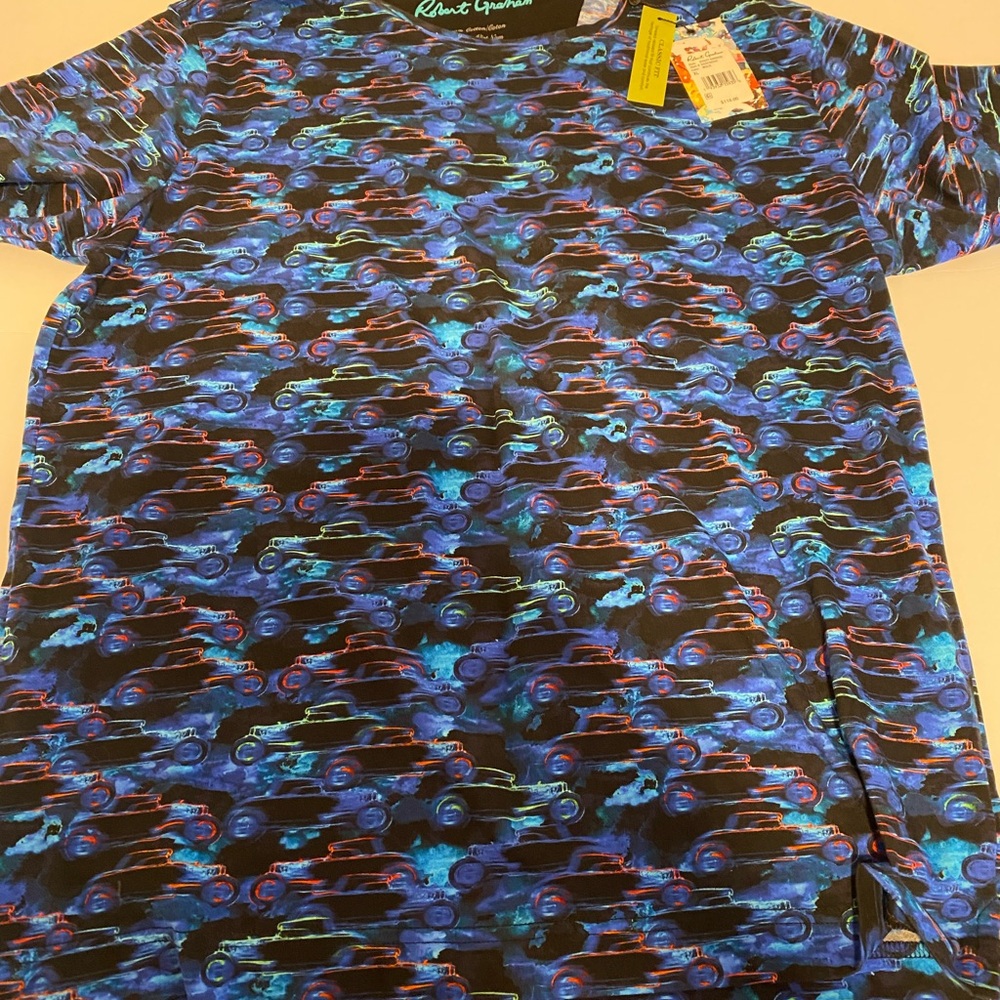 Robert Graham Blue and Black Car Print Tee
